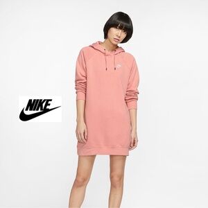 Nike Sportswear Club Essential Fleece Hoodie Dress Coral Pink Size Large